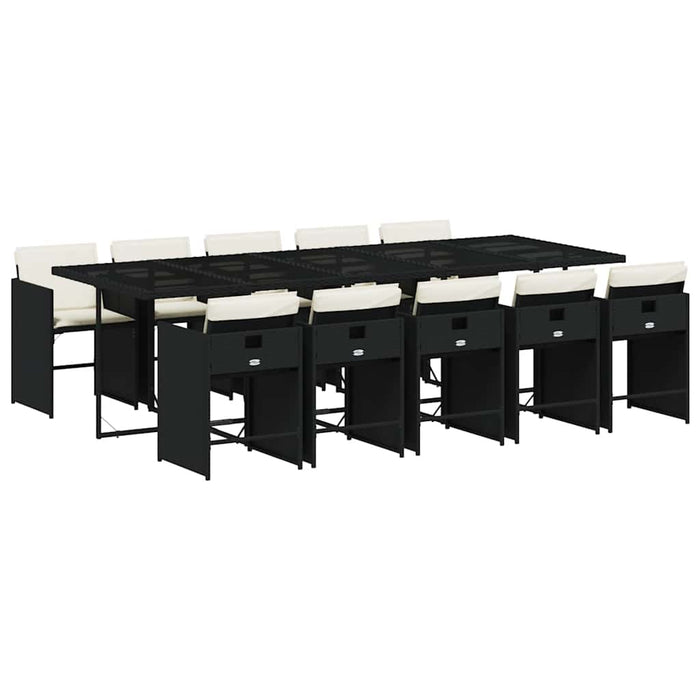 Set mobilier de exterior cu perne, 11 piese, negru, poliratan - WALTI WALTI