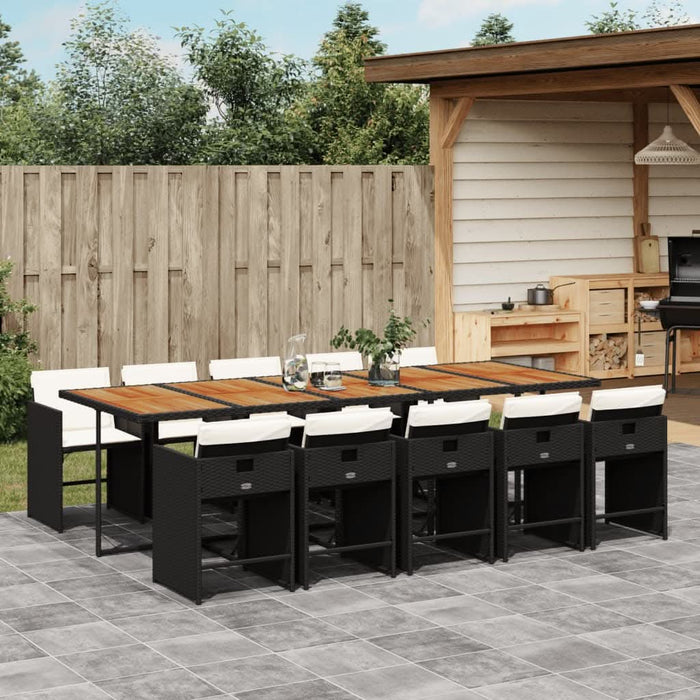 Set mobilier de exterior cu perne, 11 piese, negru, poliratan - WALTI WALTI