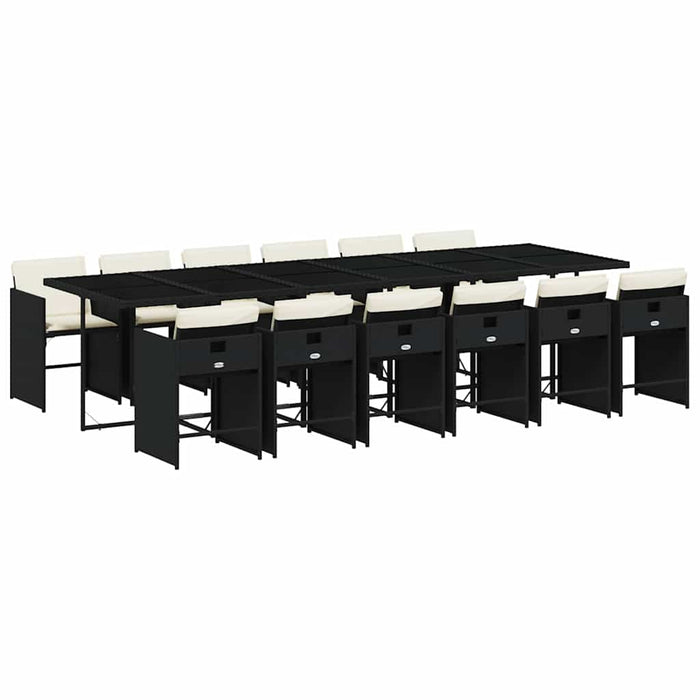 Set mobilier de grădină cu perne, 13 piese, negru, poliratan - WALTI WALTI