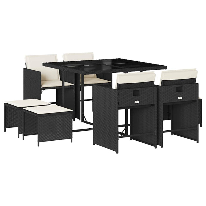 Set mobilier de grădină cu perne, 9 piese, negru, poliratan - WALTI WALTI