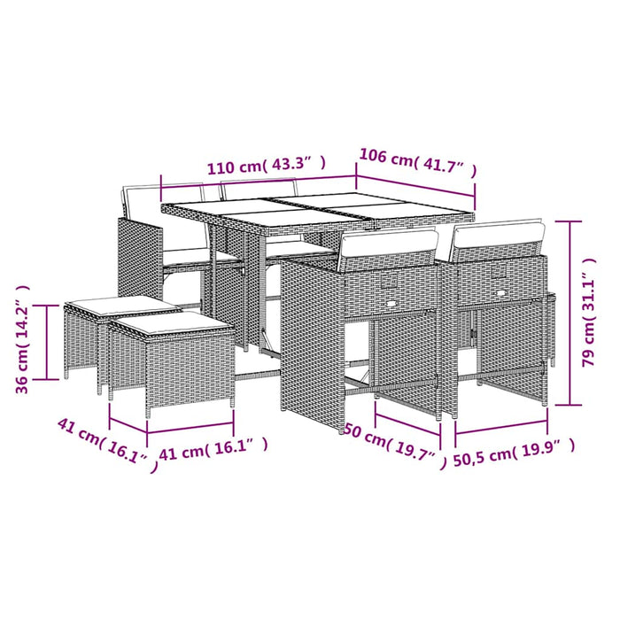 Set mobilier de grădină cu perne, 9 piese, negru, poliratan - WALTI WALTI