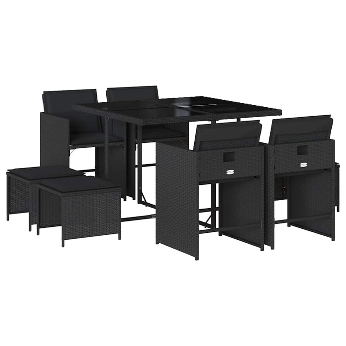 Set mobilier de grădină cu perne, 9 piese, negru, poliratan - WALTI WALTI