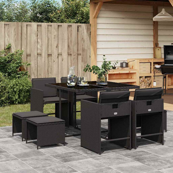 Set mobilier de grădină cu perne, 9 piese, negru, poliratan - WALTI WALTI
