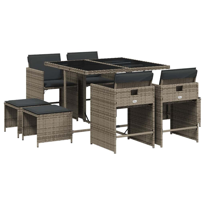 Set mobilier grădină cu perne, 9 piese, gri, poliratan - WALTI WALTI
