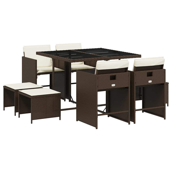 Set mobilier de grădină cu perne, 9 piese, maro, poliratan WALTI