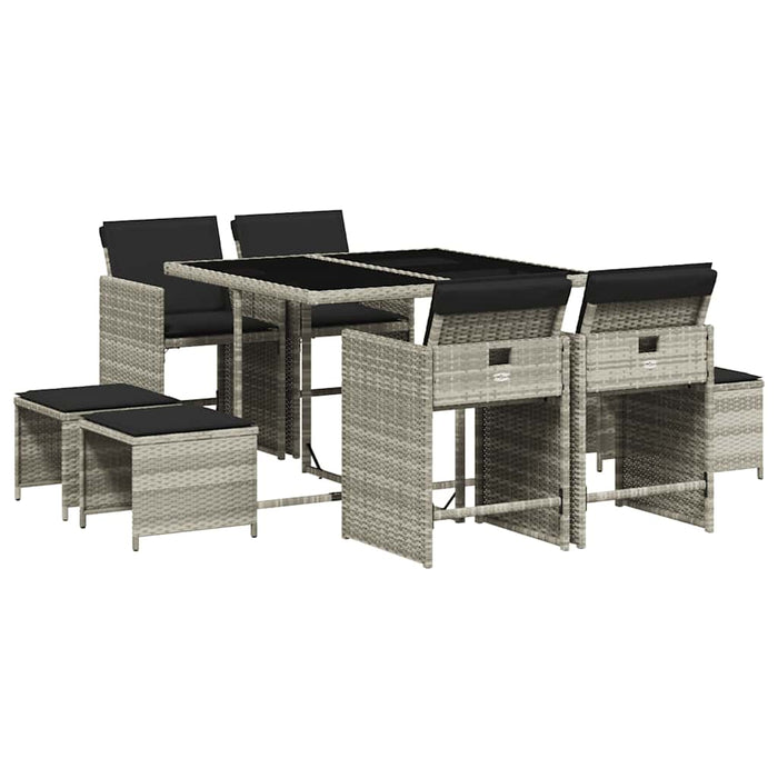 Set mobilier grădină cu perne, 9 piese, gri deschis, poliratan WALTI