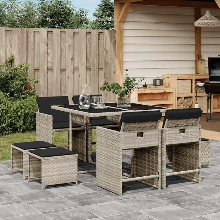 Set mobilier grădină cu perne, 9 piese, gri deschis, poliratan WALTI