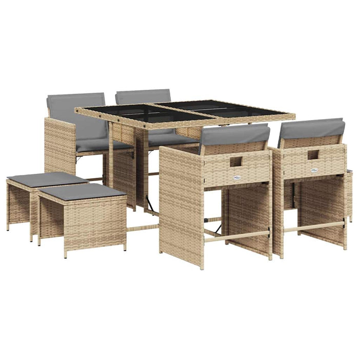 Set de masă pentru grădină, 9 piese, cu perne, bej, poliratan - WALTI WALTI
