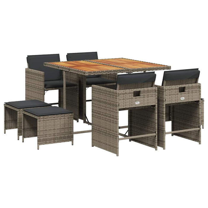 Set mobilier grădină cu perne, 9 piese, gri, poliratan - WALTI WALTI