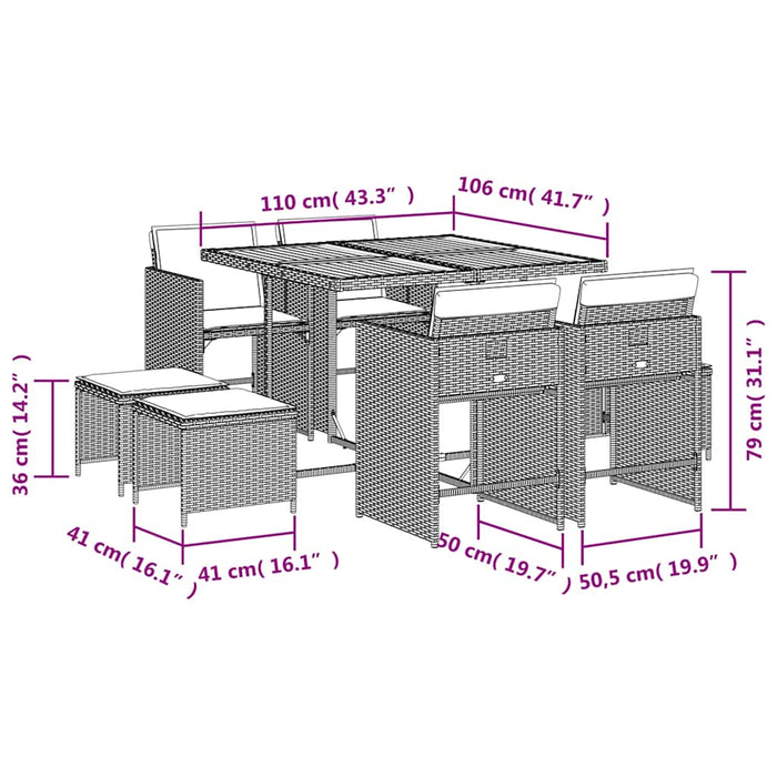 Set mobilier grădină cu perne, 9 piese, gri, poliratan - WALTI WALTI