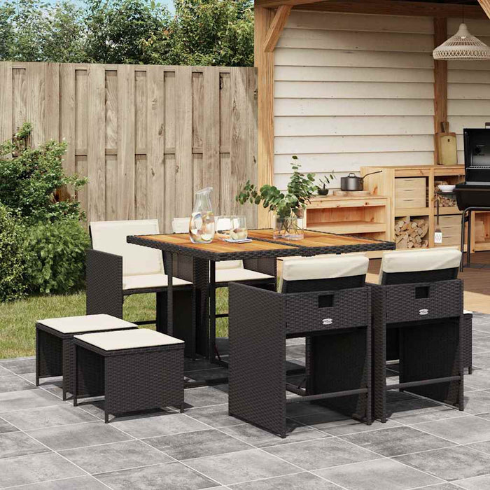 Set mobilier de grădină cu perne, 9 piese, negru, poliratan - WALTI WALTI