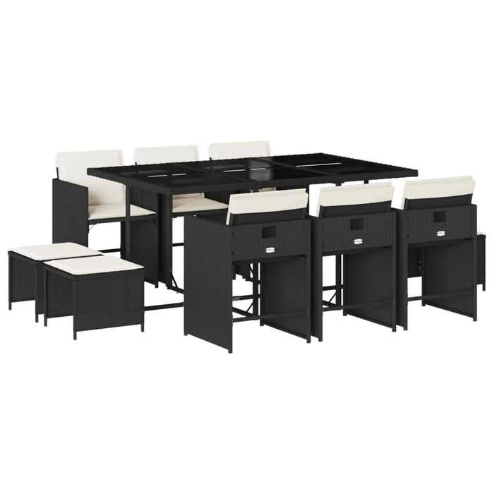 Set mobilier de exterior cu perne, 11 piese, negru, poliratan - WALTI WALTI