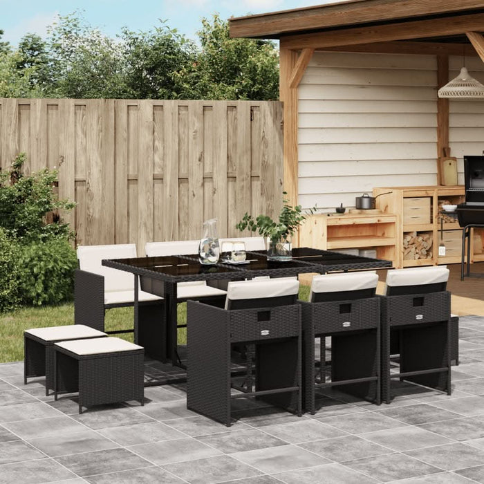 Set mobilier de exterior cu perne, 11 piese, negru, poliratan - WALTI WALTI