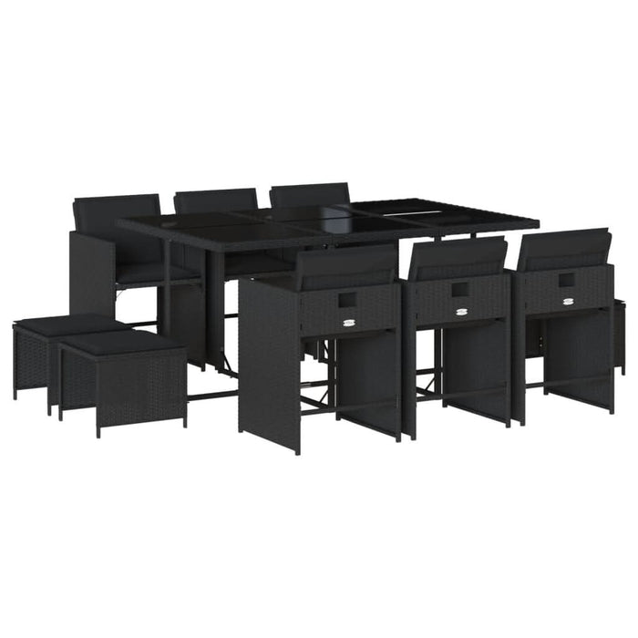 Set mobilier de exterior cu perne, 11 piese, negru, poliratan - WALTI WALTI