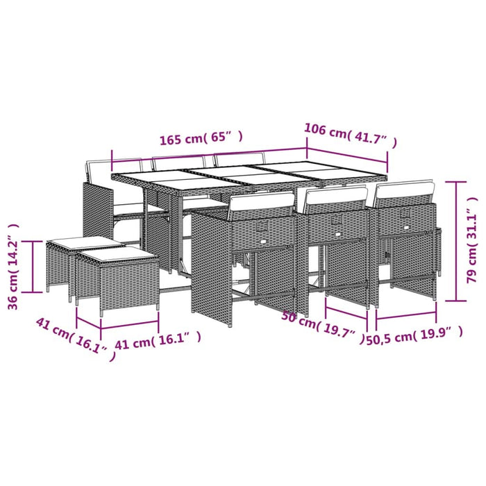 Set mobilier de exterior cu perne, 11 piese, negru, poliratan - WALTI WALTI