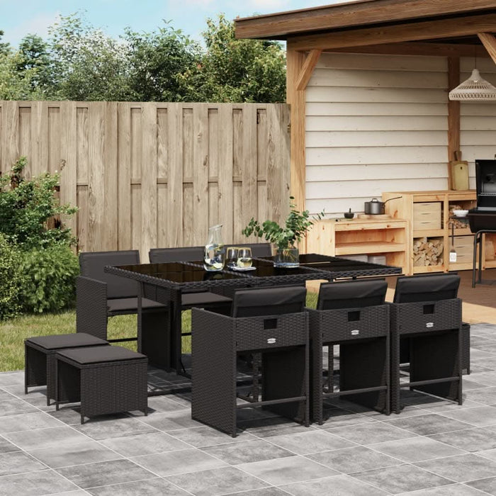 Set mobilier de exterior cu perne, 11 piese, negru, poliratan - WALTI WALTI
