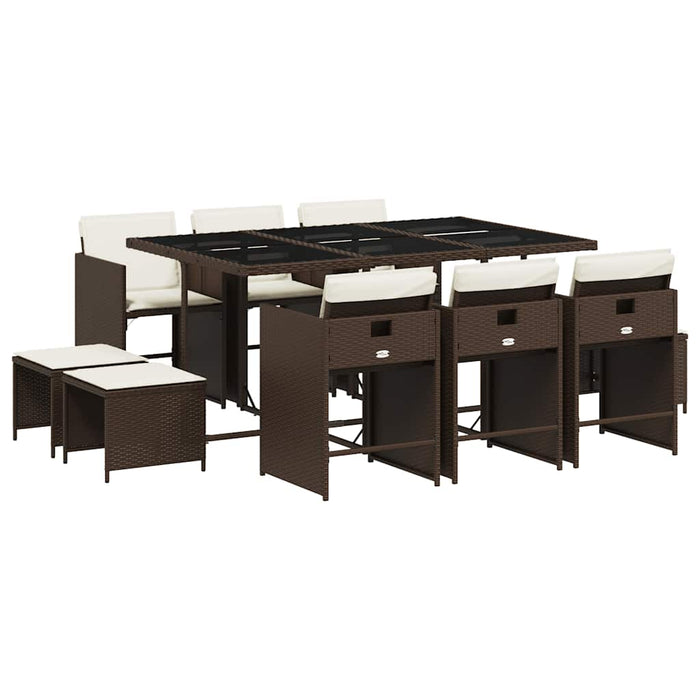 Set mobilier de grădină cu perne, 11 piese, maro, poliratan WALTI