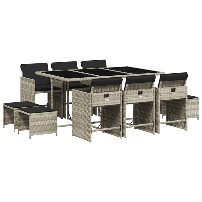 Set mobilier de grădină cu perne 11 piese gri deschis poliratan - WALTI WALTI