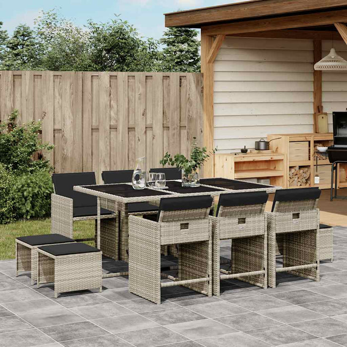 Set mobilier de grădină cu perne 11 piese gri deschis poliratan - WALTI WALTI