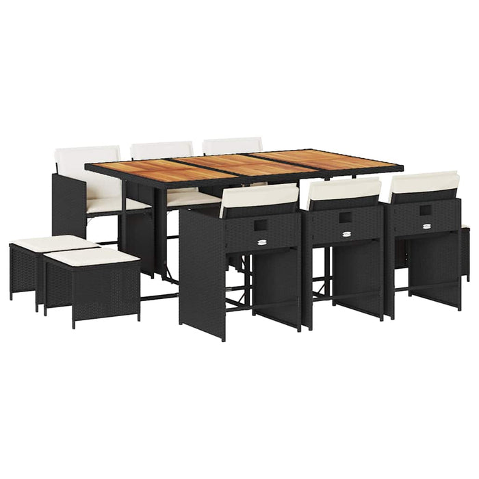 Set mobilier de exterior cu perne, 11 piese, negru, poliratan - WALTI WALTI