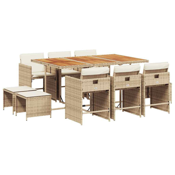 Set mobilier de grădină cu perne, 11 piese, bej, poliratan WALTI