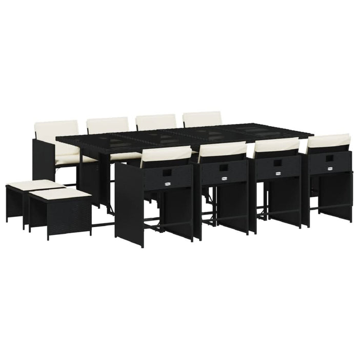 Set mobilier de grădină cu perne, 13 piese, negru, poliratan - WALTI WALTI