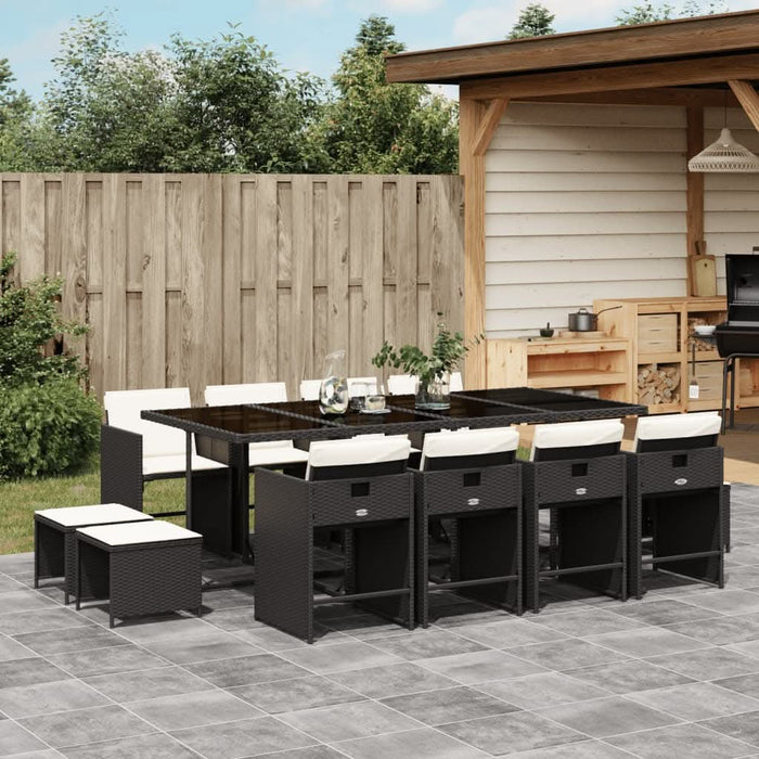 Set mobilier de grădină cu perne, 13 piese, negru, poliratan - WALTI WALTI