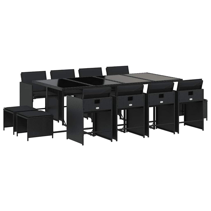 Set mobilier de grădină cu perne, 13 piese, negru, poliratan - WALTI WALTI