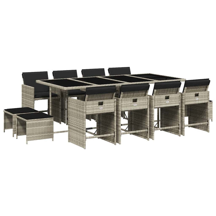 Set mobilier de grădină cu perne 13 piese gri deschis poliratan - WALTI WALTI