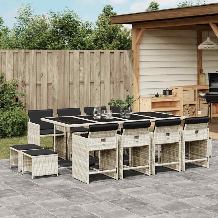 Set mobilier de grădină cu perne 13 piese gri deschis poliratan - WALTI WALTI