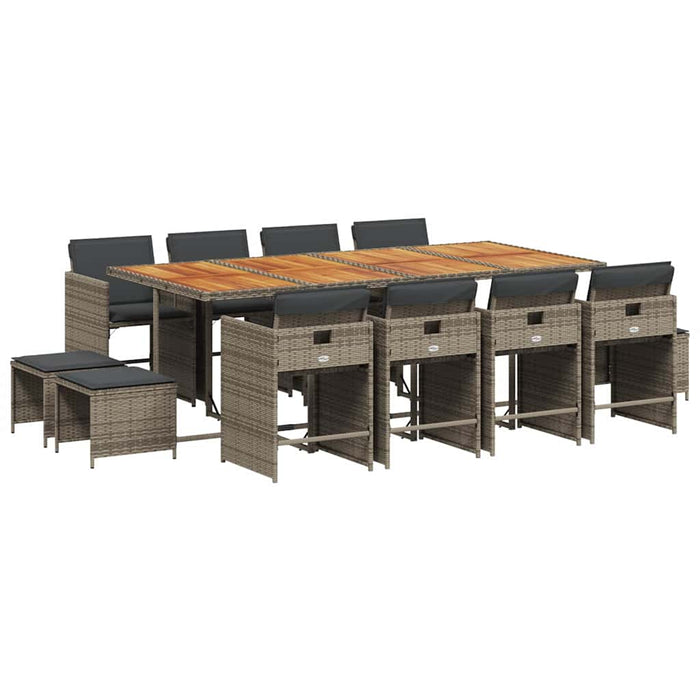 Set mobilier de grădină cu perne, 13 piese, gri, poliratan WALTI