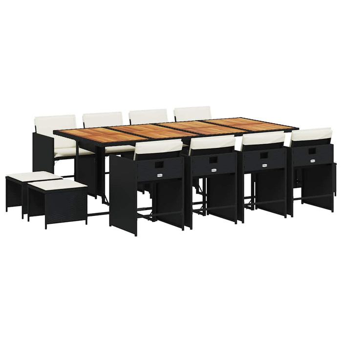 Set mobilier de grădină cu perne, 13 piese, negru, poliratan - WALTI WALTI