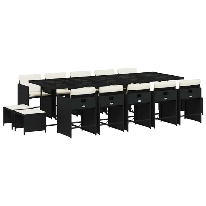 Set mobilier de grădină cu perne, 15 piese, negru, poliratan - WALTI WALTI