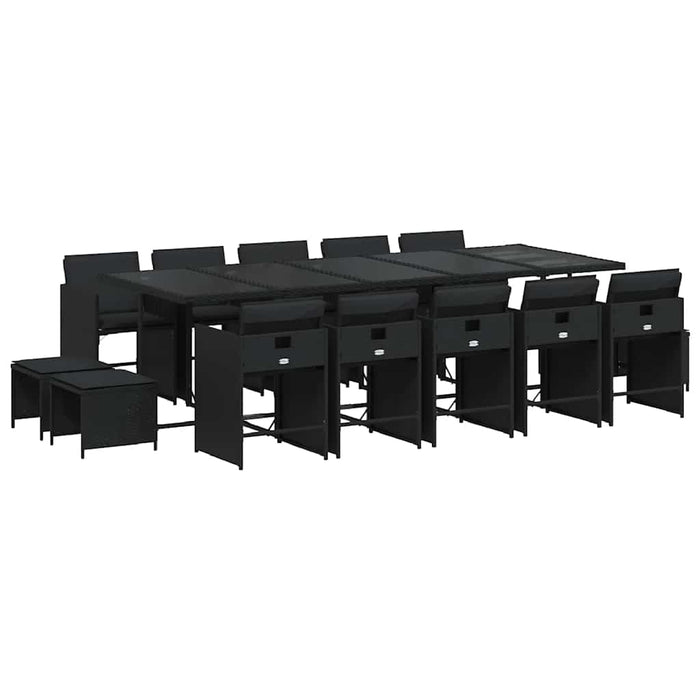 Set mobilier de grădină cu perne, 15 piese, negru, poliratan WALTI