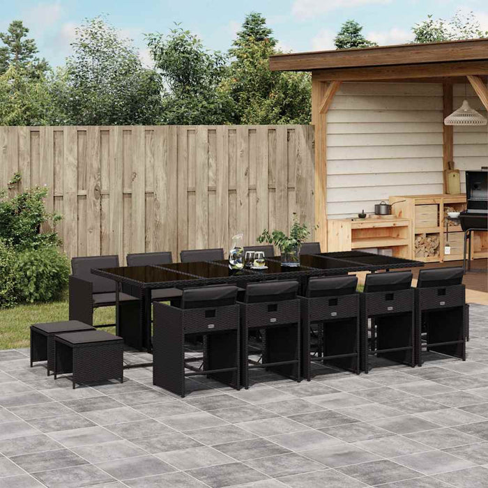 Set mobilier de grădină cu perne, 15 piese, negru, poliratan WALTI