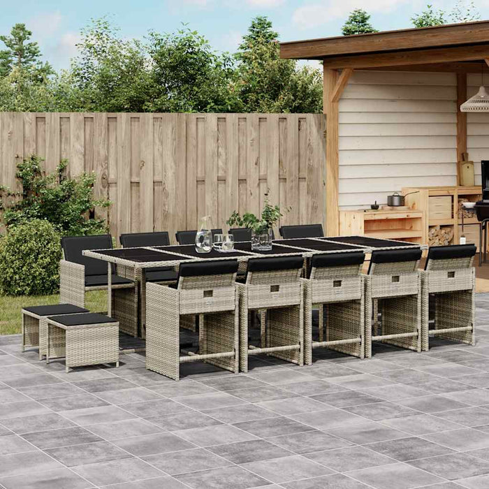 Set mobilier de grădină cu perne 15 piese gri deschis poliratan - WALTI WALTI