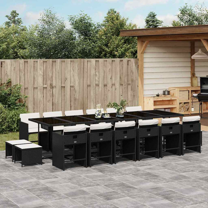Set mobilier de grădină cu perne, 17 piese, negru, poliratan - WALTI WALTI