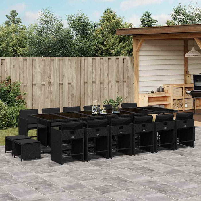 Set mobilier de grădină cu perne, 17 piese, negru, poliratan - WALTI WALTI