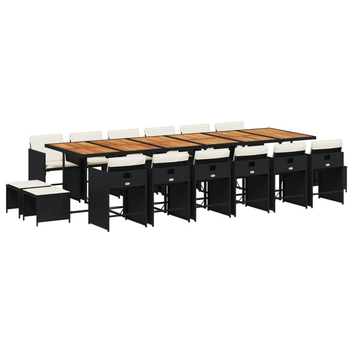 Set mobilier de grădină cu perne, 17 piese, negru, poliratan - WALTI WALTI