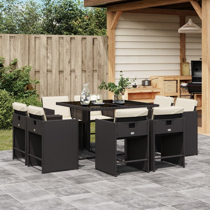 Set mobilier de grădină cu perne, 9 piese, negru, poliratan - WALTI WALTI