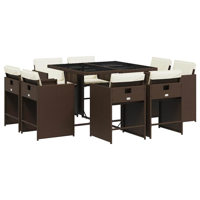 Set mobilier de grădină cu perne, 9 piese, maro, poliratan WALTI