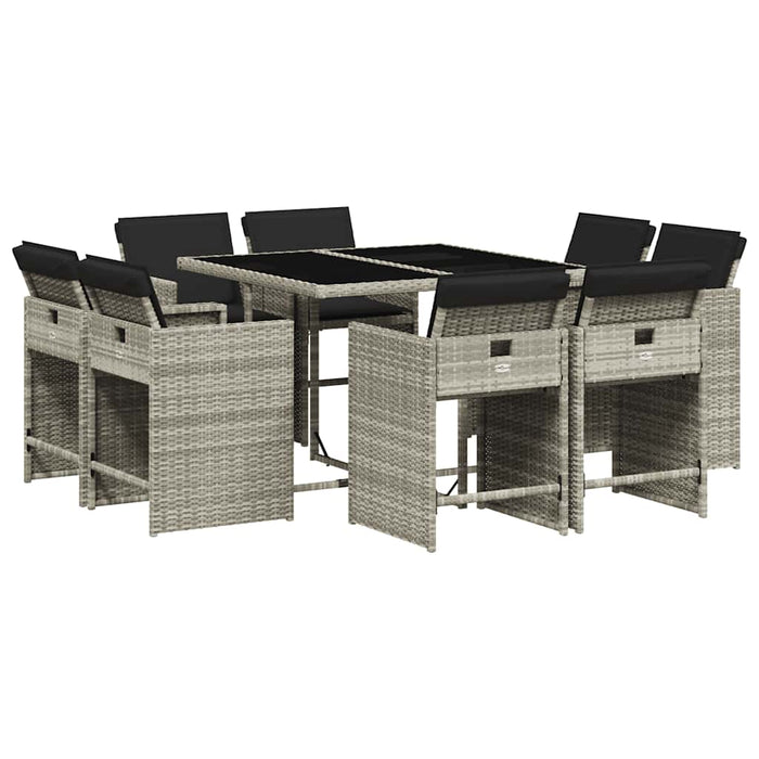 Set mobilier grădină cu perne, 9 piese, gri deschis, poliratan - WALTI WALTI
