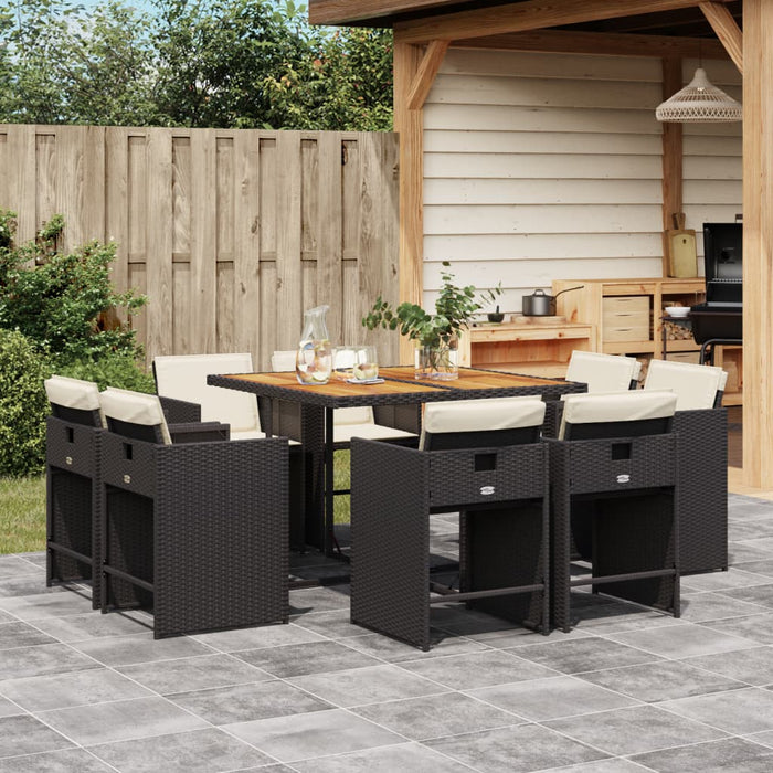 Set mobilier de grădină cu perne, 9 piese, negru, poliratan - WALTI WALTI