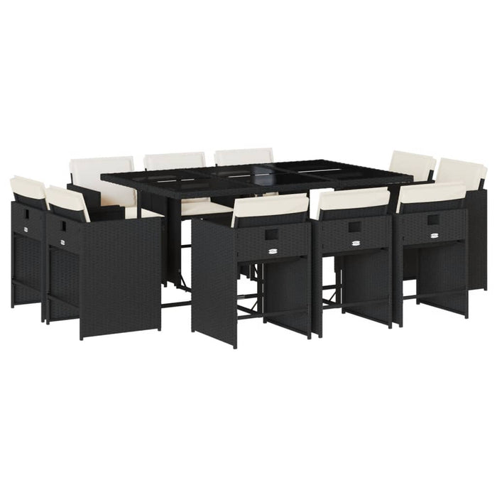 Set mobilier de exterior cu perne, 11 piese, negru, poliratan - WALTI WALTI