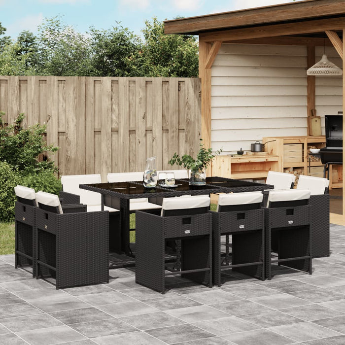 Set mobilier de exterior cu perne, 11 piese, negru, poliratan - WALTI WALTI