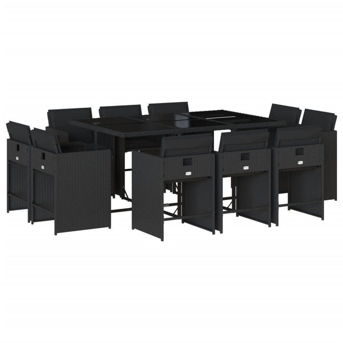 Set mobilier de exterior cu perne, 11 piese, negru, poliratan - WALTI WALTI