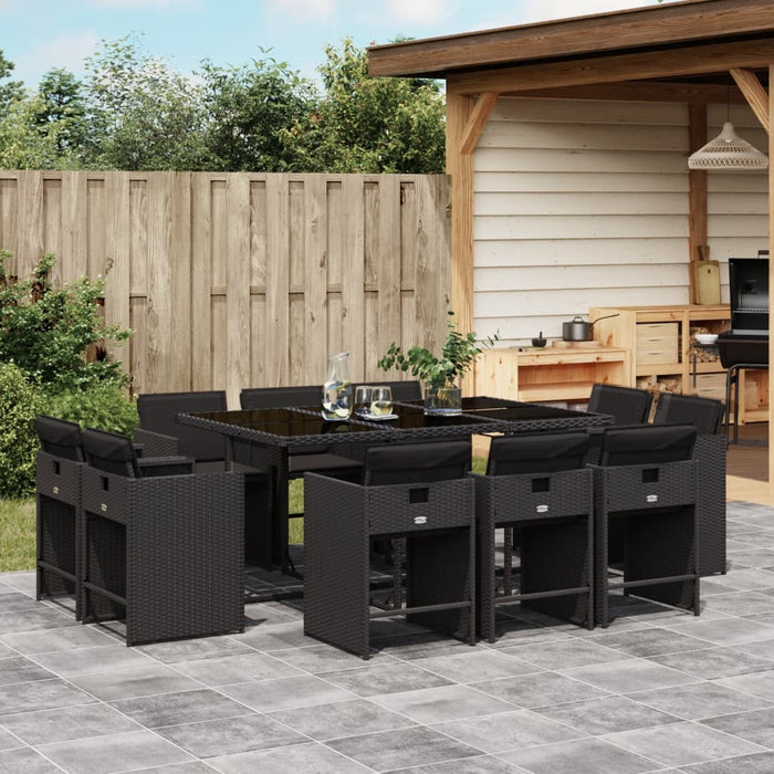 Set mobilier de exterior cu perne, 11 piese, negru, poliratan - WALTI WALTI