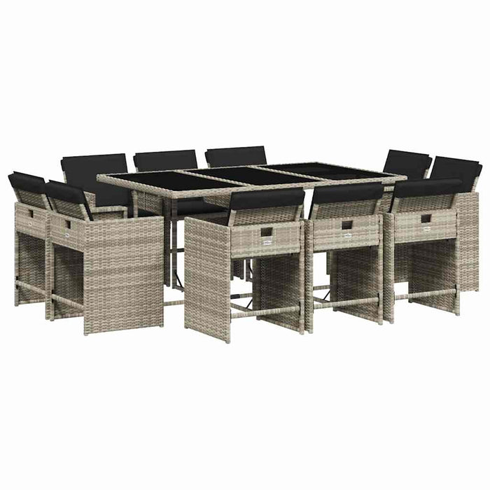 Set mobilier de grădină cu perne 11 piese gri deschis poliratan - WALTI WALTI