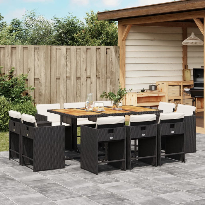 Set mobilier de exterior cu perne, 11 piese, negru, poliratan - WALTI WALTI