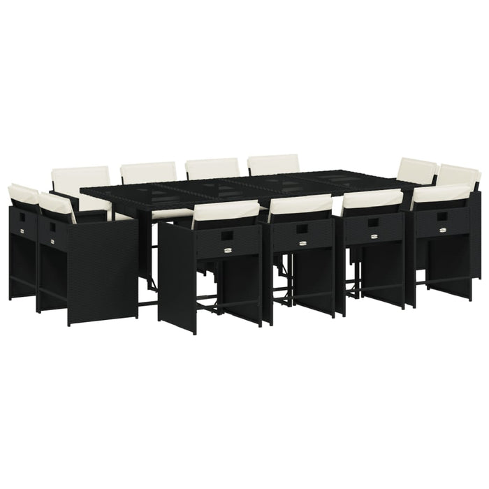 Set mobilier de grădină cu perne, 13 piese, negru, poliratan - WALTI WALTI